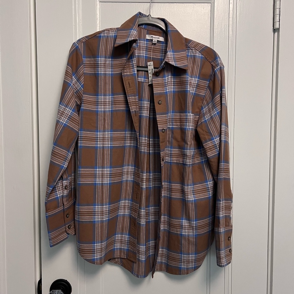 Madewell Brown and Blue Plaid Button Down Shirt